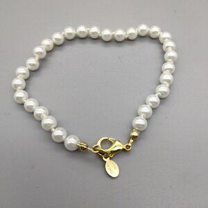 14KGE W LIND Signed Designer White Glass Pearl Bracelet 7.5 in Bridal Vintage